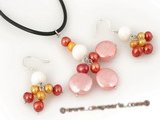 pnset284 Elegance Summer Jewelry Set with Pink and Red Freshwater Pearls